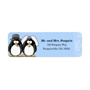 Bride and Groom Penguin return address labels