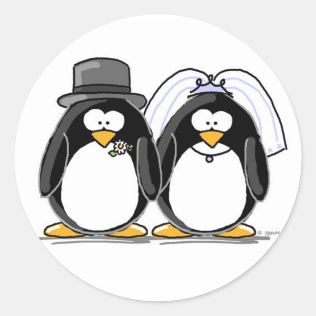 Bride and Groom Penguin Stickers (Front)