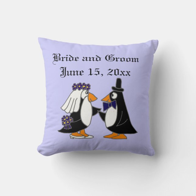 Bride and Groom Penguin Wedding Art Cushion (Front)