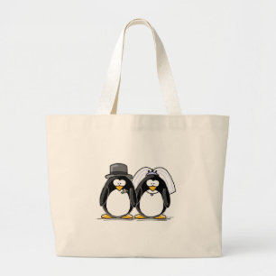 Bride and Groom Penguins Large Tote Bag