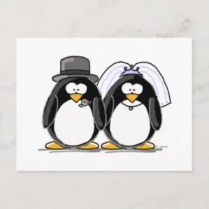 Bride and Groom Penguins Postcard