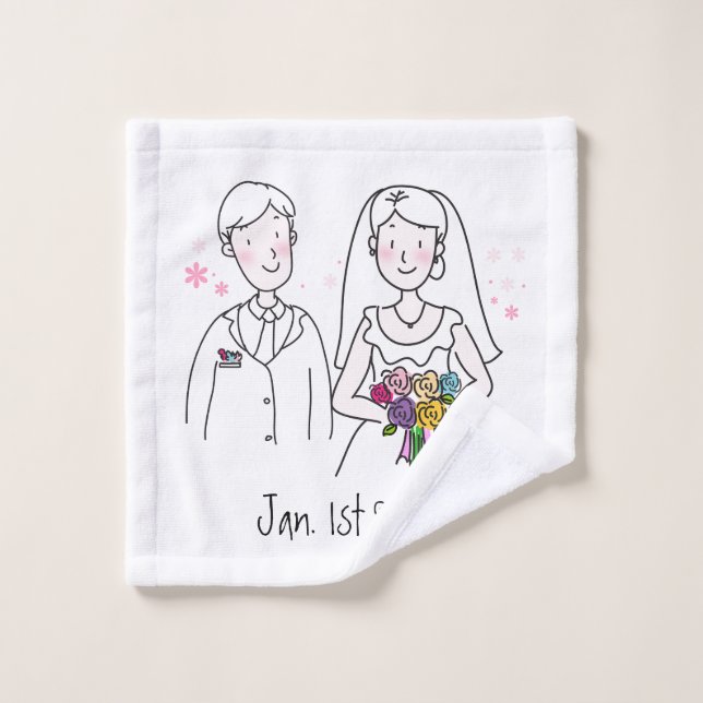 Bride And Groom Personalised Bath Towel Set (Wash Cloth)