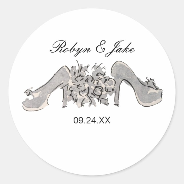 Bride and Groom Personalised Names Elegant Classic Classic Round Sticker (Front)