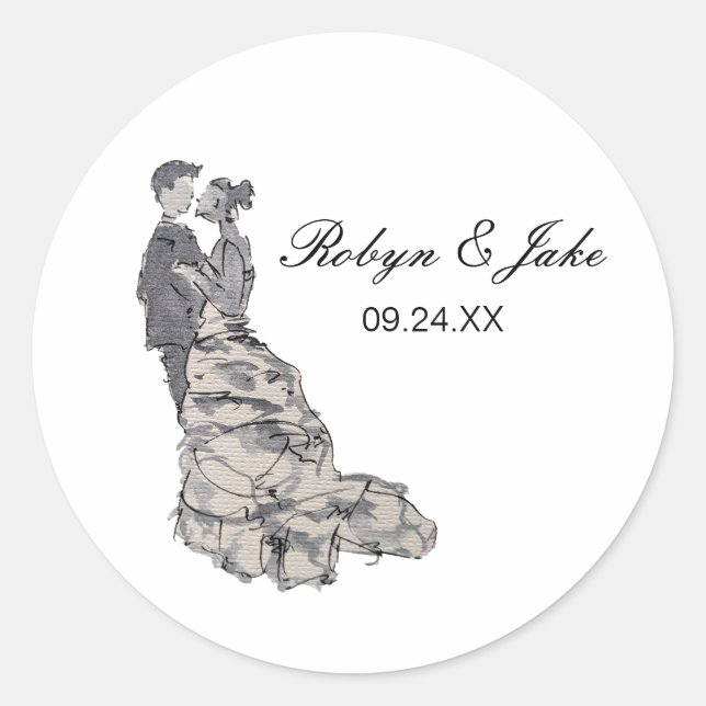 Bride and Groom Personalised Names Elegant Classic Round Sticker (Front)