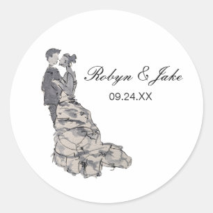 Bride and Groom Personalized Names Elegant Classic Round Sticker