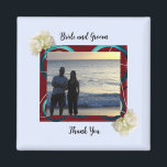 Bride and Groom Photo Wedding Magnet<br><div class="desc">A burgundy modern border accented by lovely garden flowers. A modern elegant wedding design. Customise with bride and groom's names and photo to personalise.</div>