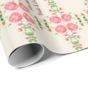 Bride and Groom Pink Rose Wrapping Paper