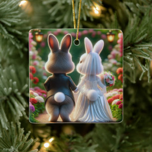 Bride and Groom Rabbits Ceramic Ornament