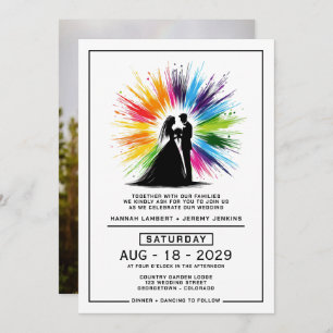 Bride and Groom Rainbow Burst Wedding Invitation