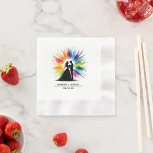 Bride and Groom Rainbow Burst Wedding Napkin