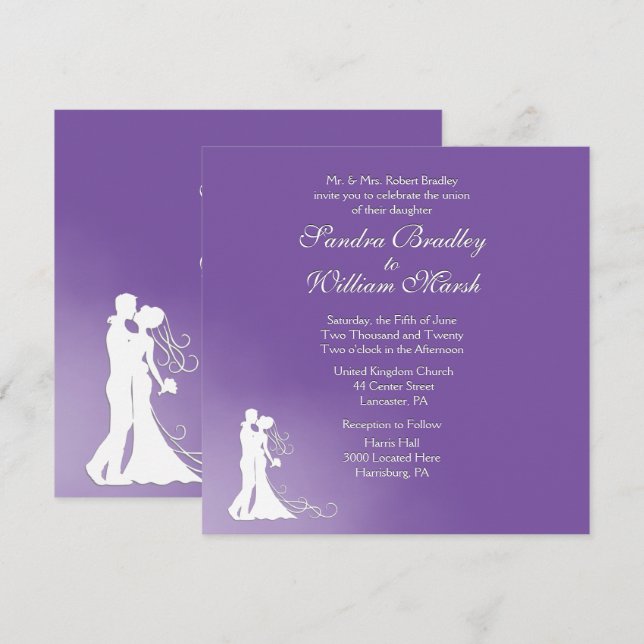 Bride and Groom Royal Purple Wedding Invitation (Front/Back)
