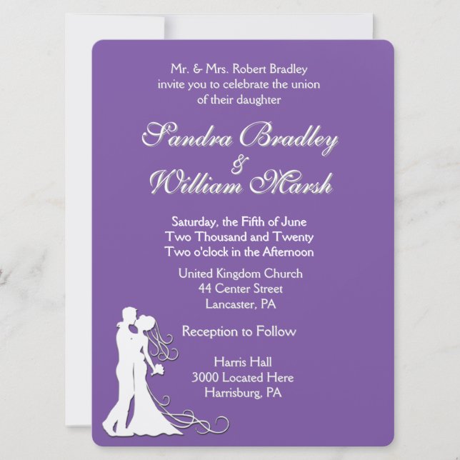 Bride and Groom Royal Purple Wedding Invitation (Front)