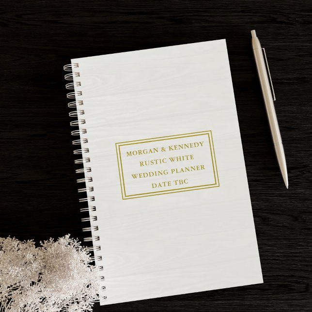Bride and Groom Rustic White Wedding Planner (Add your names and wedding date to this really useful white monthly planner)