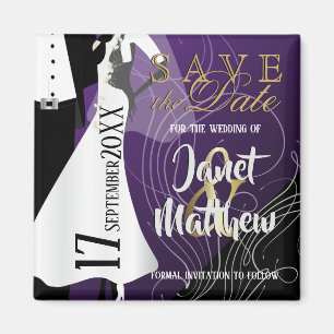 Bride and Groom - Save the Date - Purple Magnet