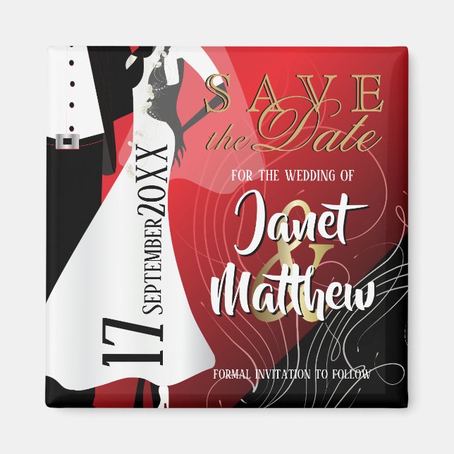 Bride and Groom - Save the Date - Red Magnet (Front)