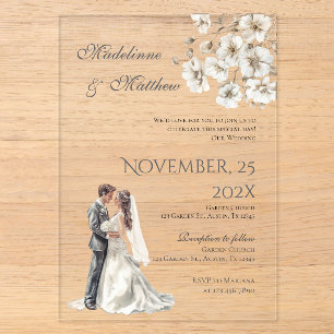 Bride and groom silhouet Floral Wedding Acrylic Invitations