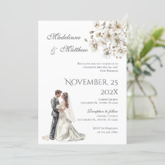 Bride and groom silhouet Floral Wedding Invitation