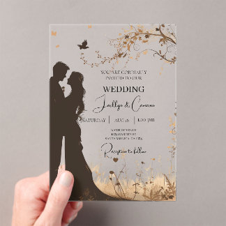 Bride and groom silhouette  acrylic invitations