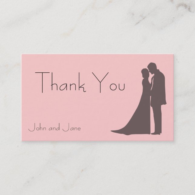 Bride and Groom silhouette Thank You Business Card (Front)