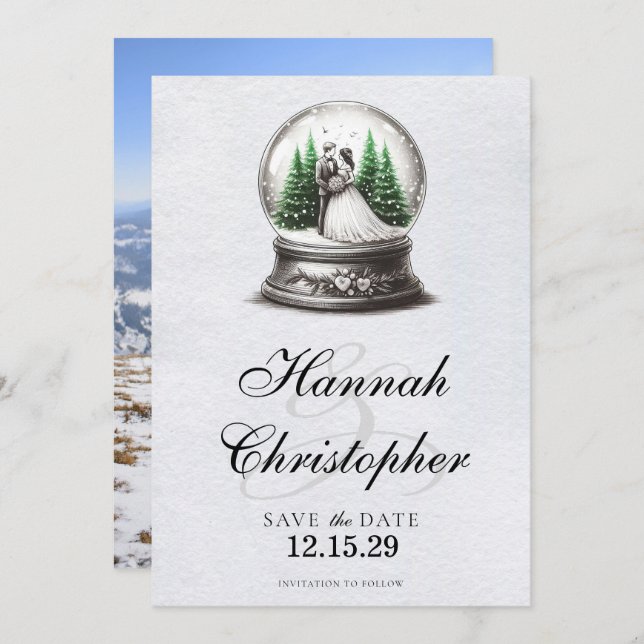 Bride and Groom Snow Globe Save The Date (Front/Back)