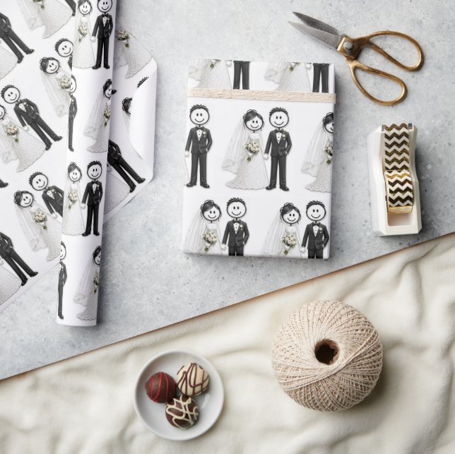 Bride and Groom Stick Figures Wrapping Paper (Crafts)
