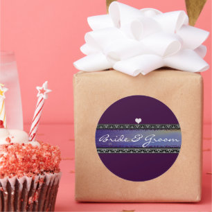 Bride and Groom Sun Rays Vellum and Borders Classic Round Sticker