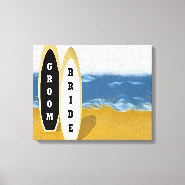 Bride and Groom Surf Boards Wrapped Canvas Art (Front)