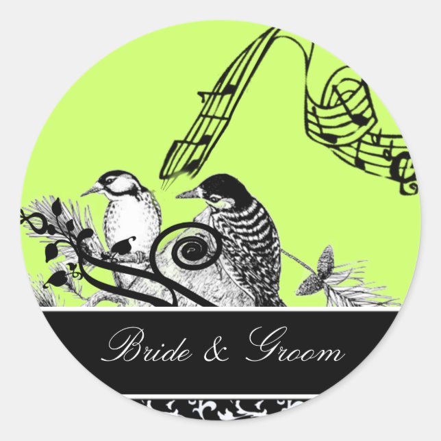 Bride and Groom Swirl & Vintage Birds Sticker (Front)