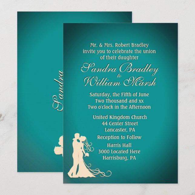 Bride and Groom Teal Invitation (Front/Back)