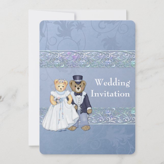 Bride and Groom Teddy Bear Wedding Invitation (Front)