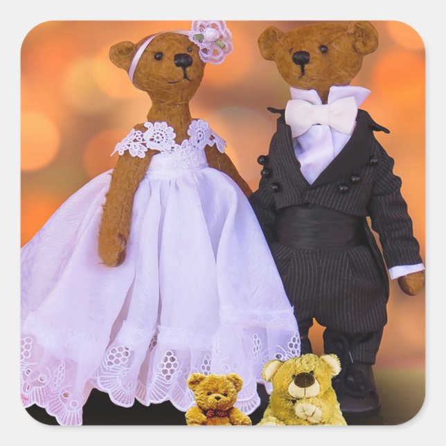 Bride and Groom Teddy Bears Square Sticker (Front)