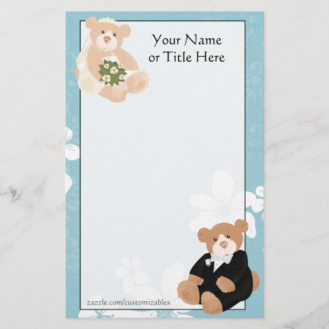 Bride and Groom Teddy Bears Stationery (Front)