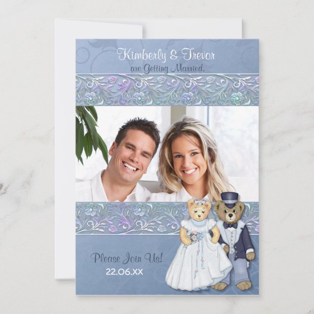 Bride and Groom Teddy Bears Wedding Invitation (Front)