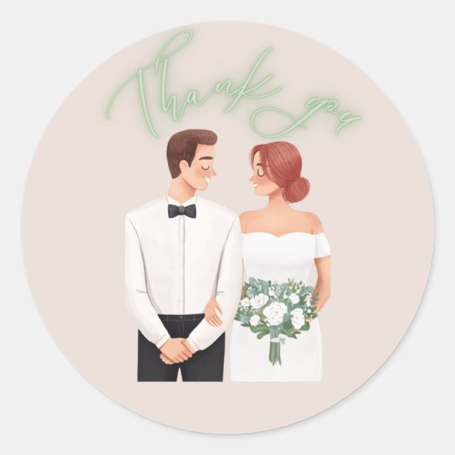 Bride and Groom Thank You Classic Round Sticker (Front)