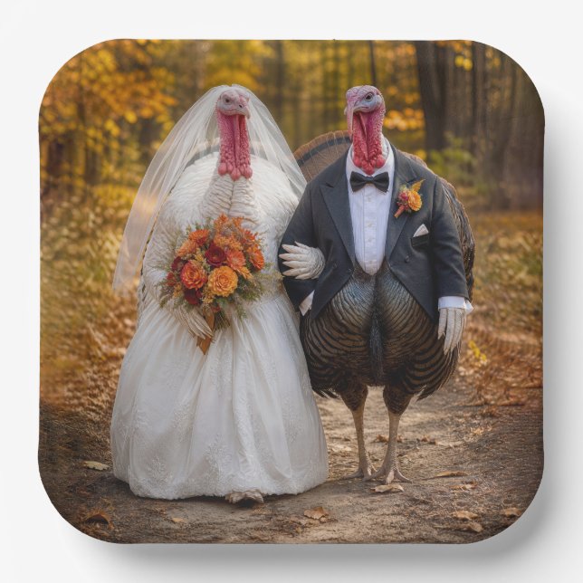 Bride and Groom Turkeys  Paper Plate (Front)
