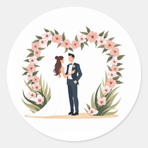Bride and Groom Under Flower Arch Wedding Sticker