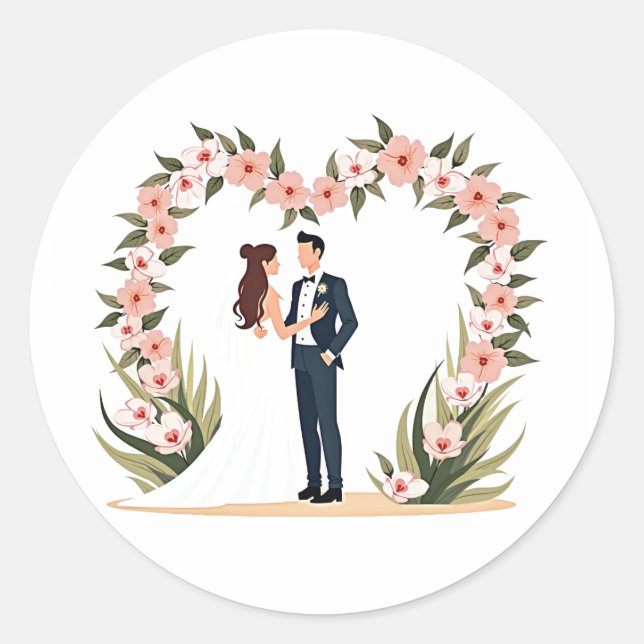 Bride and Groom Under Flower Arch Wedding Sticker (Front)