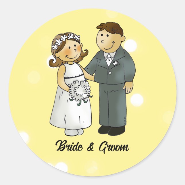 Bride and Groom Wedding Celebration Classic Round Sticker (Front)