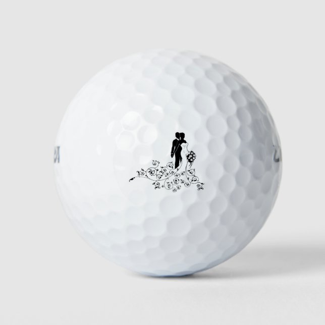 Bride and Groom Wedding Concept Silhouette Golf Balls (Front)