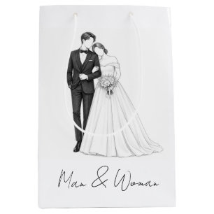 Bride and Groom Wedding Couple Art Medium Gift Bag