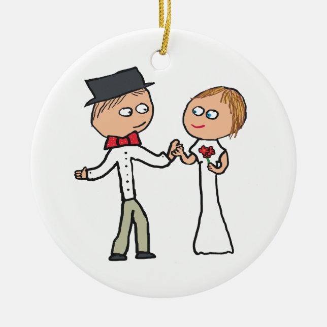 Bride and Groom Wedding Day Ceramic Tree Decoration (Front)