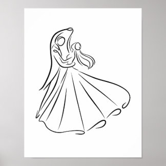 "Bride and Groom Wedding First Dance Line Art Poster
