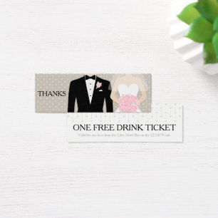 Bride and groom wedding free drink voucher card