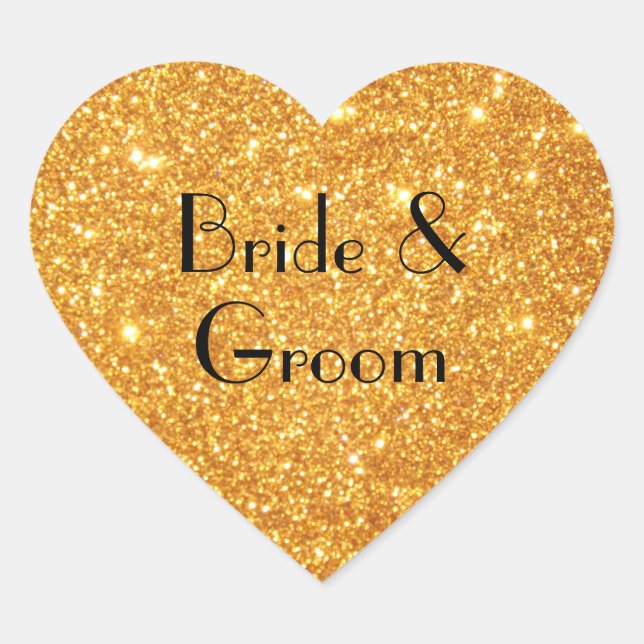 Bride and Groom Wedding Gold Glitter Photo Heart Sticker (Front)