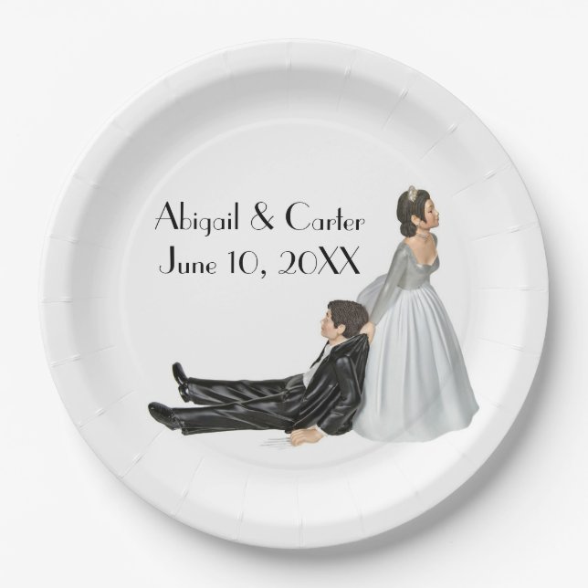 Bride and Groom Wedding Humour On White   Paper Plate (Front)
