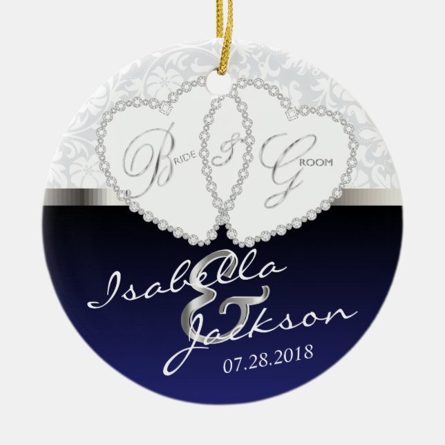 Bride and Groom Wedding Keepsake Ceramic Tree Decoration (Front)