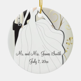 Bride and Groom Wedding Keepsake Ceramic Tree Decoration