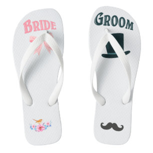 Bride and Groom Wedding Nuptials Flip Flops