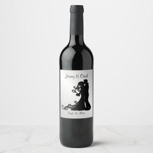 Bride and Groom Wedding Personalised Silver Wine Label (Front)