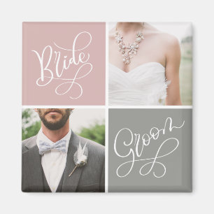 Bride and Groom Wedding Photo Collage Magnet
